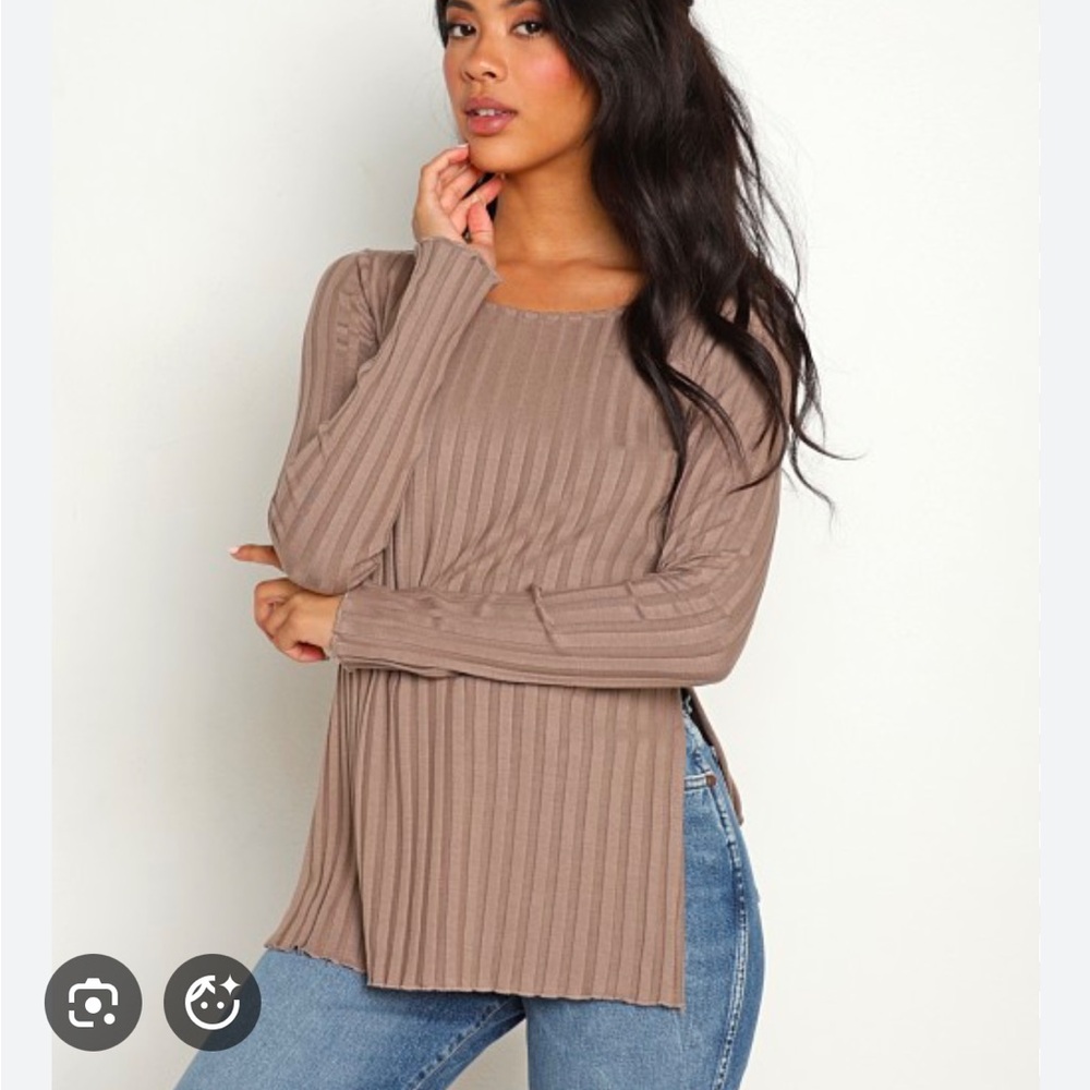 Nation LTD Small Akiko High Split Slit Tunic Top Sahara Light‎ Brown Rib Fall